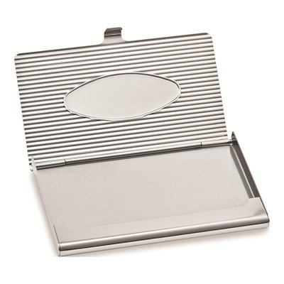 Nickel-Plated Ribbed Business Card Case, Engravable – view 2
