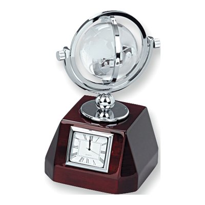 Crystal Globe & Clock on Wood Base