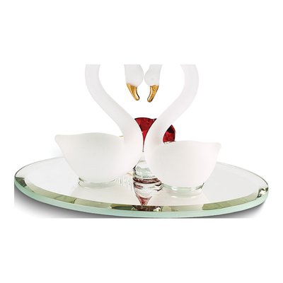 Swan Pair With Red Crystal Heart Handcrafted Glass Figurine – view 2