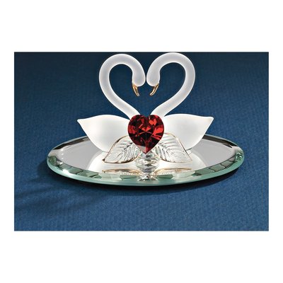 Swan Pair With Red Crystal Heart Handcrafted Glass Figurine – view 3