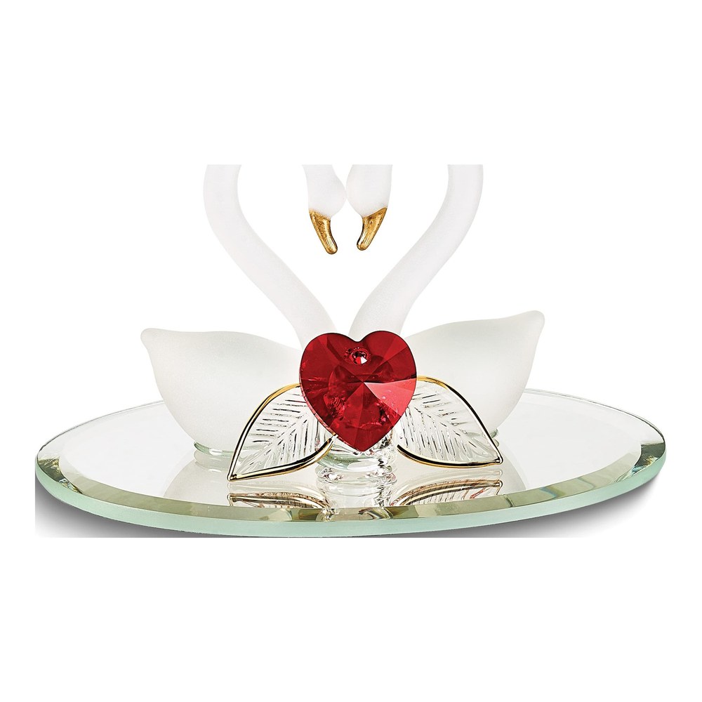 Swan Pair With Red Crystal Heart Handcrafted Glass Figurine