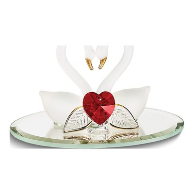 Swan Pair With Red Crystal Heart Handcrafted Glass Figurine