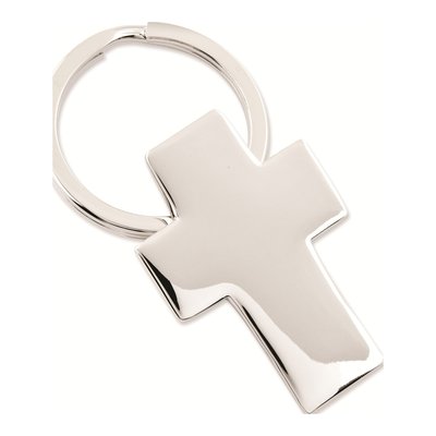 Engravable Silver-Plated Cross Key Ring