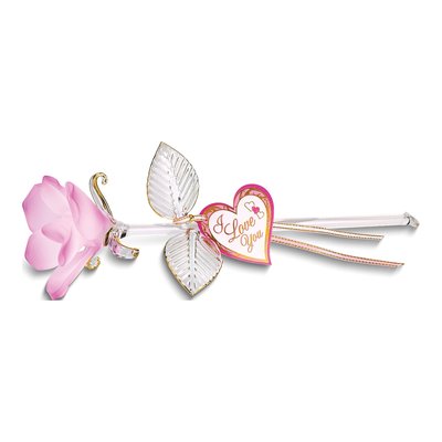 I LOVE YOU Pink Rose Glass Figurine, 22k Gold Trim