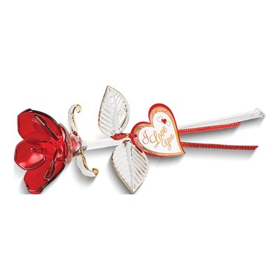 I LOVE YOU Red Rose Glass Figurine w/ 22k Gold Trim