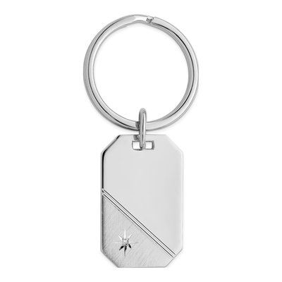 Men's Rhodium-Plated Diamond Key Ring