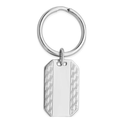 Men's Rhodium-Plated Patterned Key Ring