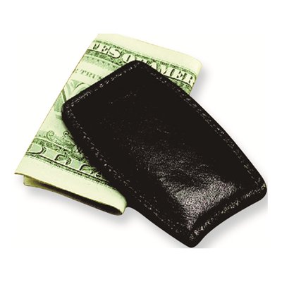 Men's Black Leather Magnetic Money Clip