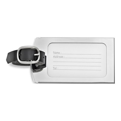 Engravable Chrome Luggage Tag with Black Strap