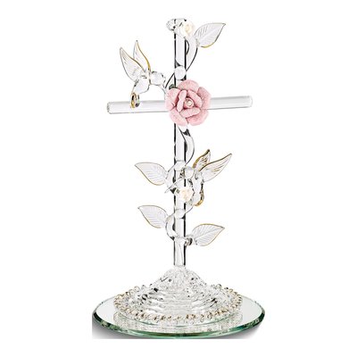Glass Baron Handcrafted Cross With Hummingbirds Figurine