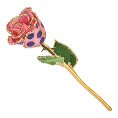 Real Rose with 24K Gold Trim, Pink & Purple Dots – view 2