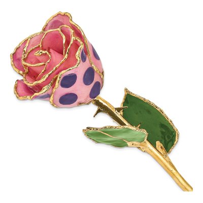 Real Rose with 24K Gold Trim, Pink & Purple Dots