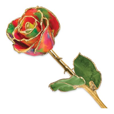 Lacquer Dipped Real Rose with Gold Trim