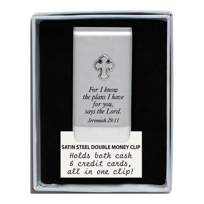 Steel Money Clip with Cross & Bible Verse Gift