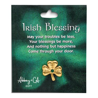 Gold-tone Shamrock Irish Blessing Lapel Pin – view 3