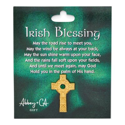 Gold-tone Celtic Cross Irish Blessing Lapel Pin – view 3