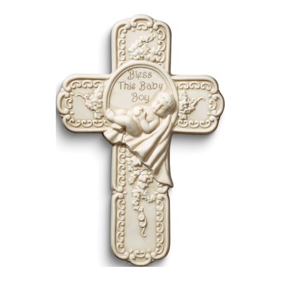 Bless This Baby Boy Resin Wall Cross With Certificate