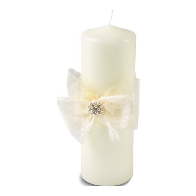 Ivory Lace Bow Pillar Candle