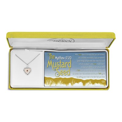 Mustard Seed Heart Necklace, 18in Silver-Plated Chain