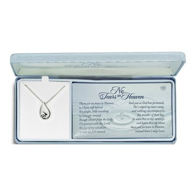 Silver-Plated No Tears In Heaven Teardrop 18 Inch Necklace With Poem