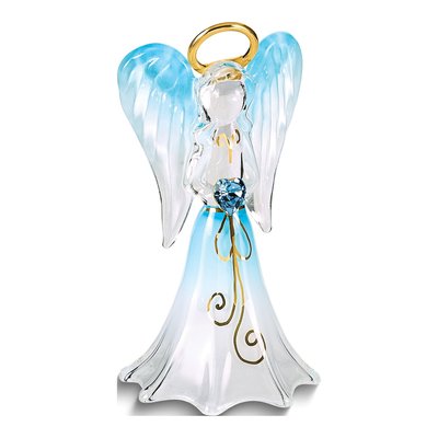 Glass Baron Blue Angel With Swarovski Crystal Heart Figurine