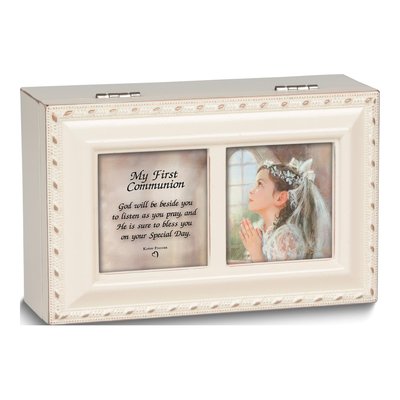 Ivory First Communion Music Box - Plays Ave Maria