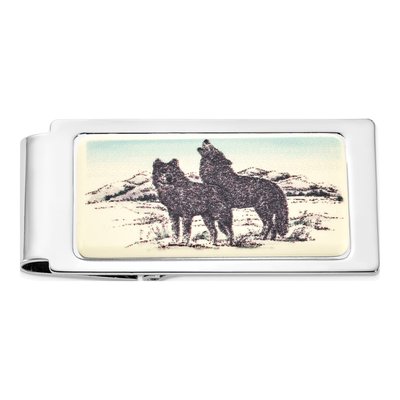 Barlow Designs Wolves Silver-Plated Money Clip