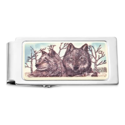 Wolf Portrait Hinged Money Clip