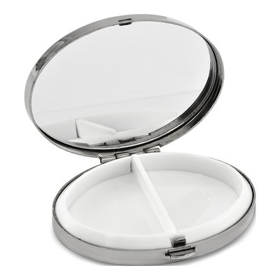 Engravable Silver-Tone Oval Pillbox with Mirror – view 2