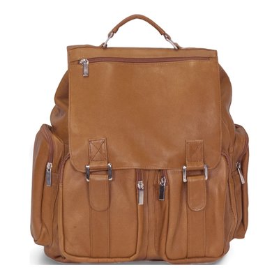 Tan Leather Zippered Backpack with Laptop Sleeve