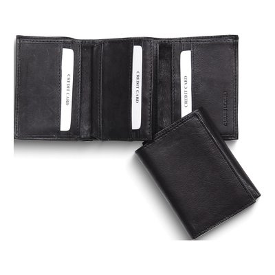Men's Black Leather Trifold Wallet - Engravable