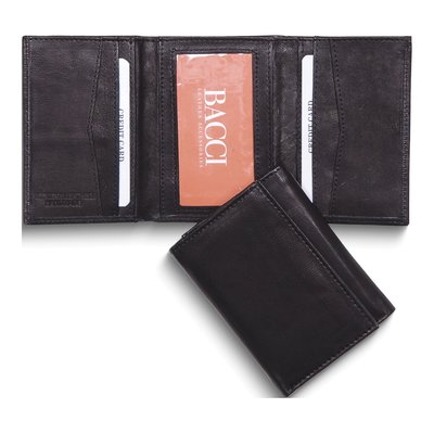 Men's Black Leather Slim 6-Slot Tri-fold Wallet