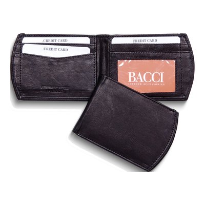 Black Goatskin Leather Slim Bi-Fold Wallet