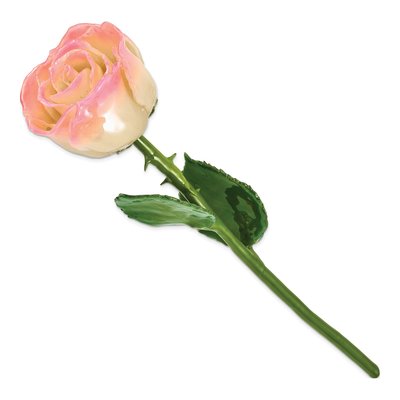 White & Pink Lacquered Natural Rose with Stem – view 2