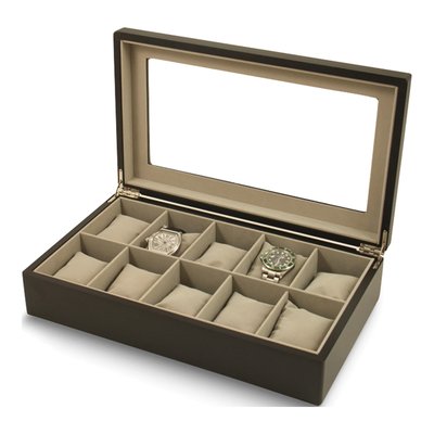 Wooden 10-Watch Case with Glass Lid