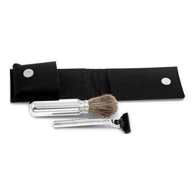 Chrome-Plated Razor & Brush Set in Canvas Case