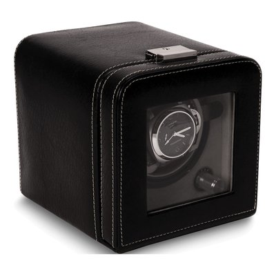 Black Leather Single Travel Watch Winder w/ Glass Door