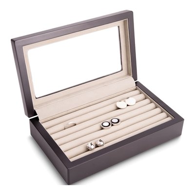 Wooden Cufflink & Ring Box with Glass Lid