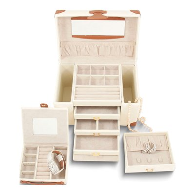 Ivory & Tan Leather Jewelry Case with Mirror & Travel Case – view 2