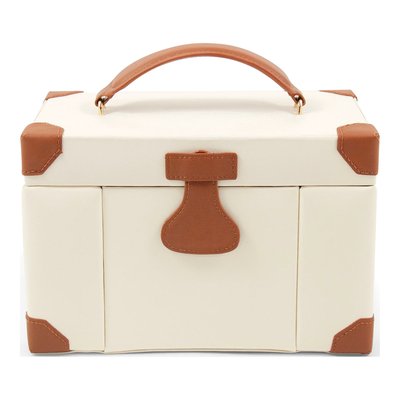 Ivory & Tan Leather Jewelry Case with Mirror & Travel Case – view 3