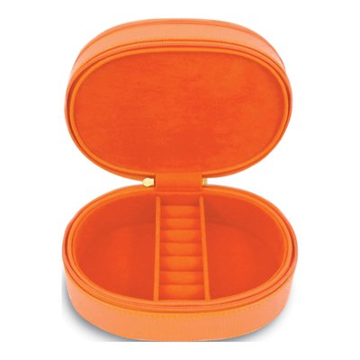 Orange Leather Jewelry Case with Mirror & Zip Closure – view 2