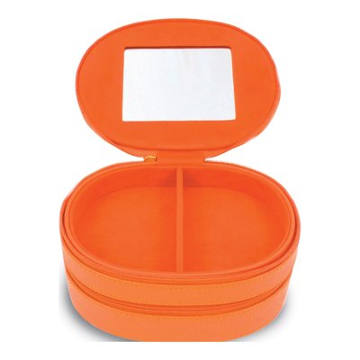 Orange Leather Jewelry Case with Mirror & Zip Closure – view 3