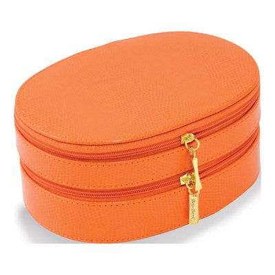 Orange Leather Jewelry Case with Mirror & Zip Closure