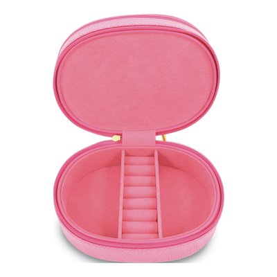 Pink Leather Zippered Jewelry Case with Mirror – view 2