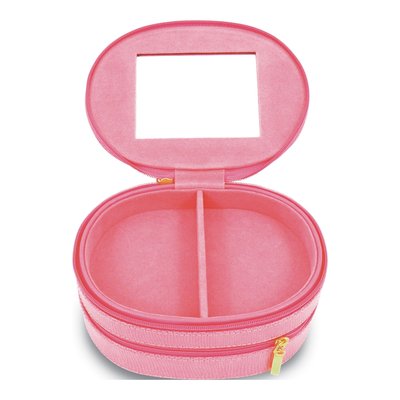 Pink Leather Zippered Jewelry Case with Mirror – view 3