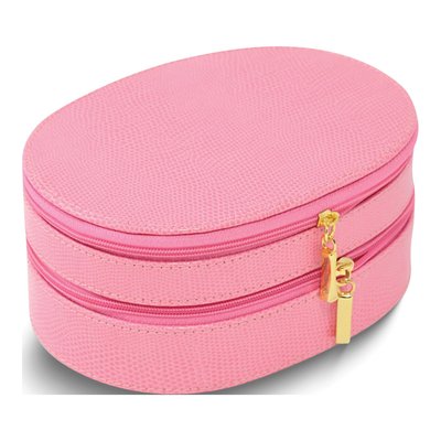 Pink Leather Zippered Jewelry Case with Mirror