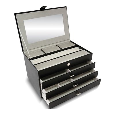 Black Quilted Leather 3-Drawer Jewelry Chest – view 2