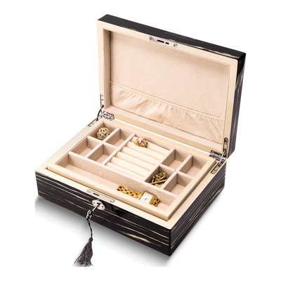 Locking Ebony Wood Jewelry Box with Valet Tray – view 2
