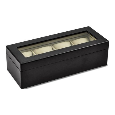 Wooden 4-Watch Case with Glass Lid, Black Matte