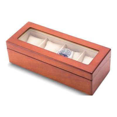 4-Watch Wooden Storage Case with Glass Lid